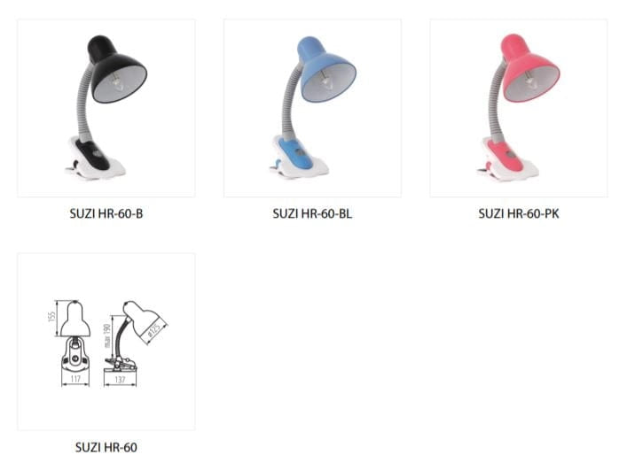 Lampada da scrivania Kanlux SUZI 7153 rosa con clip E27 40W