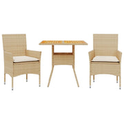 Set Pranzo da Giardino 3 pz | Set Salotto da Giardino con Cuscini Beige Polyrattan Acacia