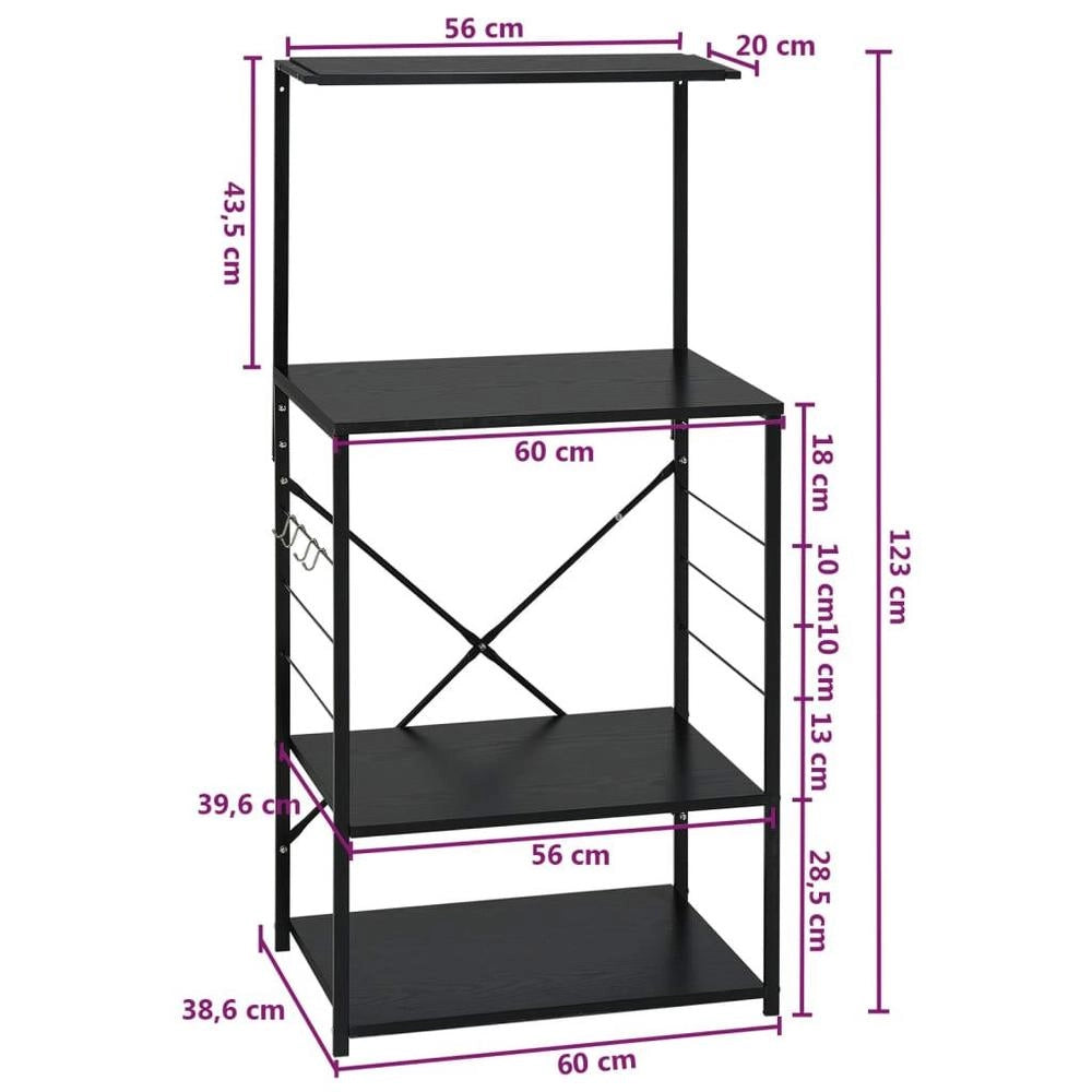 Microwave Shelf, Black, 60x39.6x123 Cm, Wood-based Material