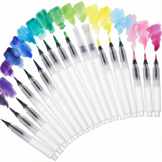 Set di pennelli acquarelli 18 pezzi - pennelli acquarello - serbatoio rimovibile - pennelli intercambiabili - pennelli a punta e a foglia - materiali plastico/nylon - set di pennelli acquarello