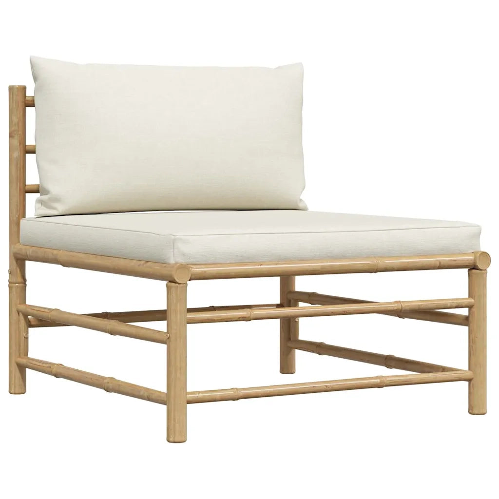 Salotto da Giardino-Set Divani da Giardino 3 pz con Cuscini Bianco Crema in Bamb¨´