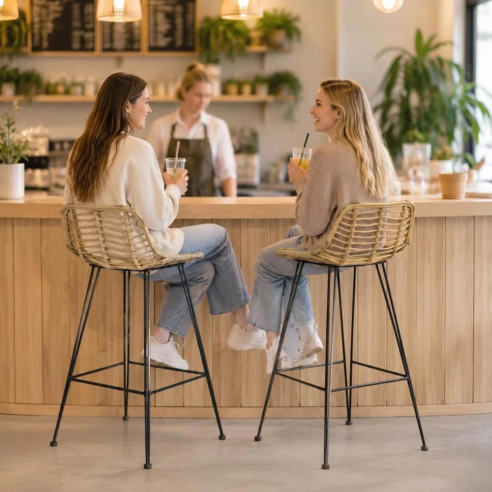 Bar Stools, 2 Pieces, Rattan, Natural