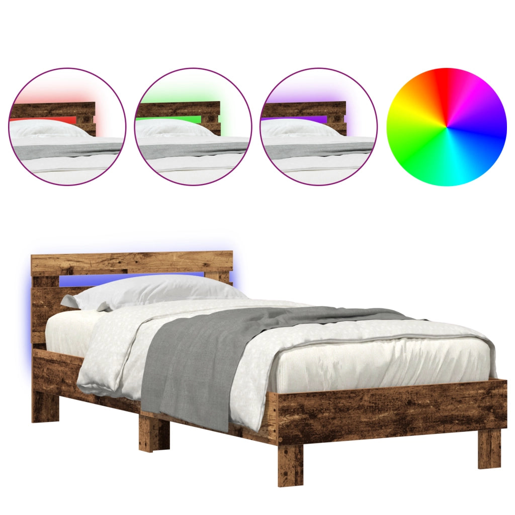 Struttura Letto senza Materasso con Luci LED Legno Invecchiato 100x200 cm