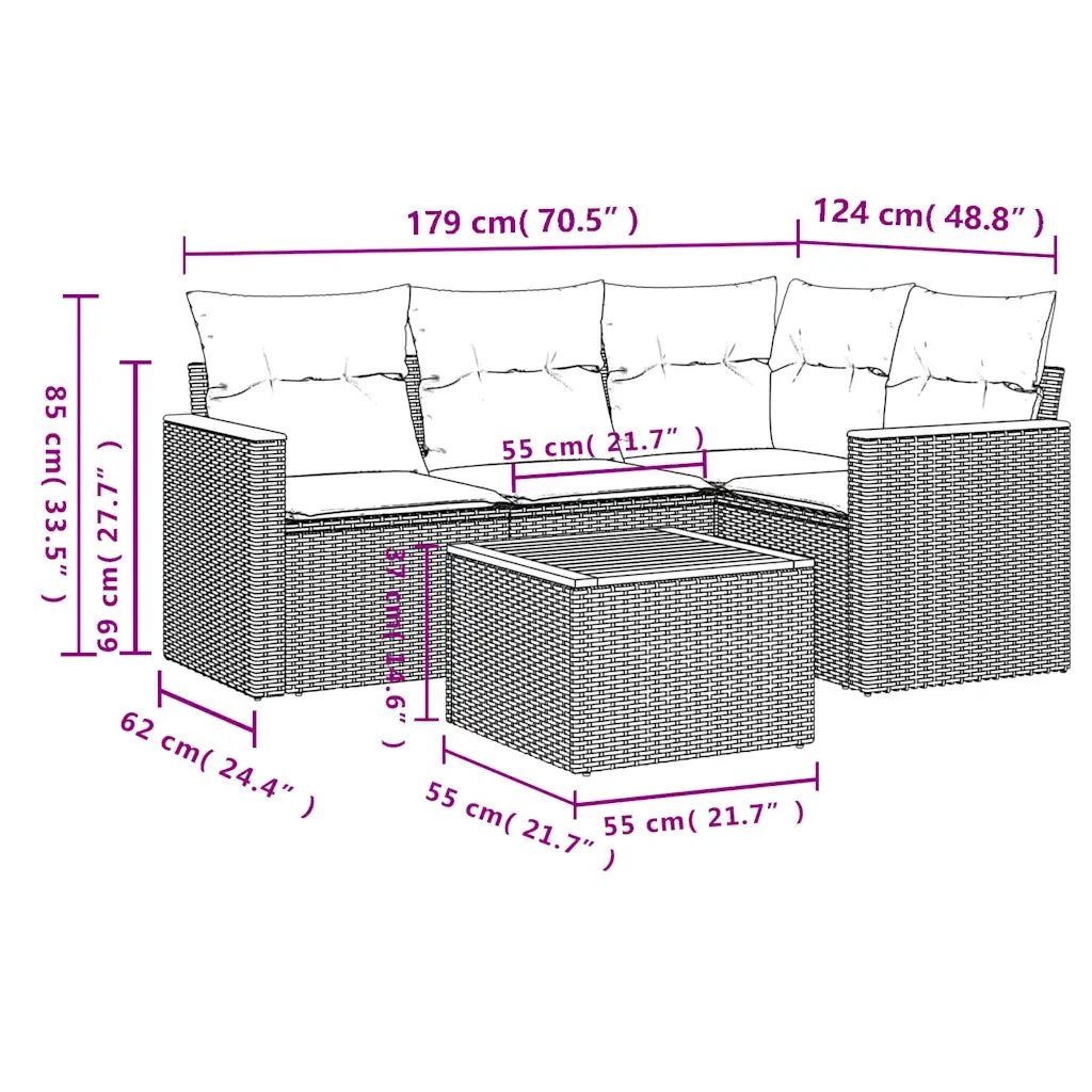 Set Divani da Giardino 5 pz con Cuscini Grigio in Polyrattan 3225942
