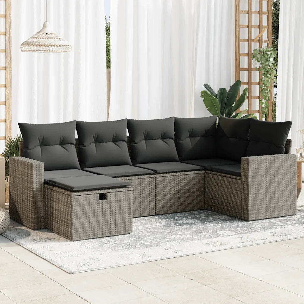 Set Divano da Giardino 6 pz con Cuscini Grigio in Polyrattan 3325386
