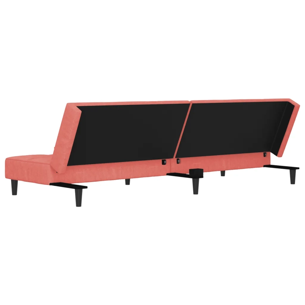 Divano Letto a 2 Posti con 2 Cuscini Rosa in Velluto 375810