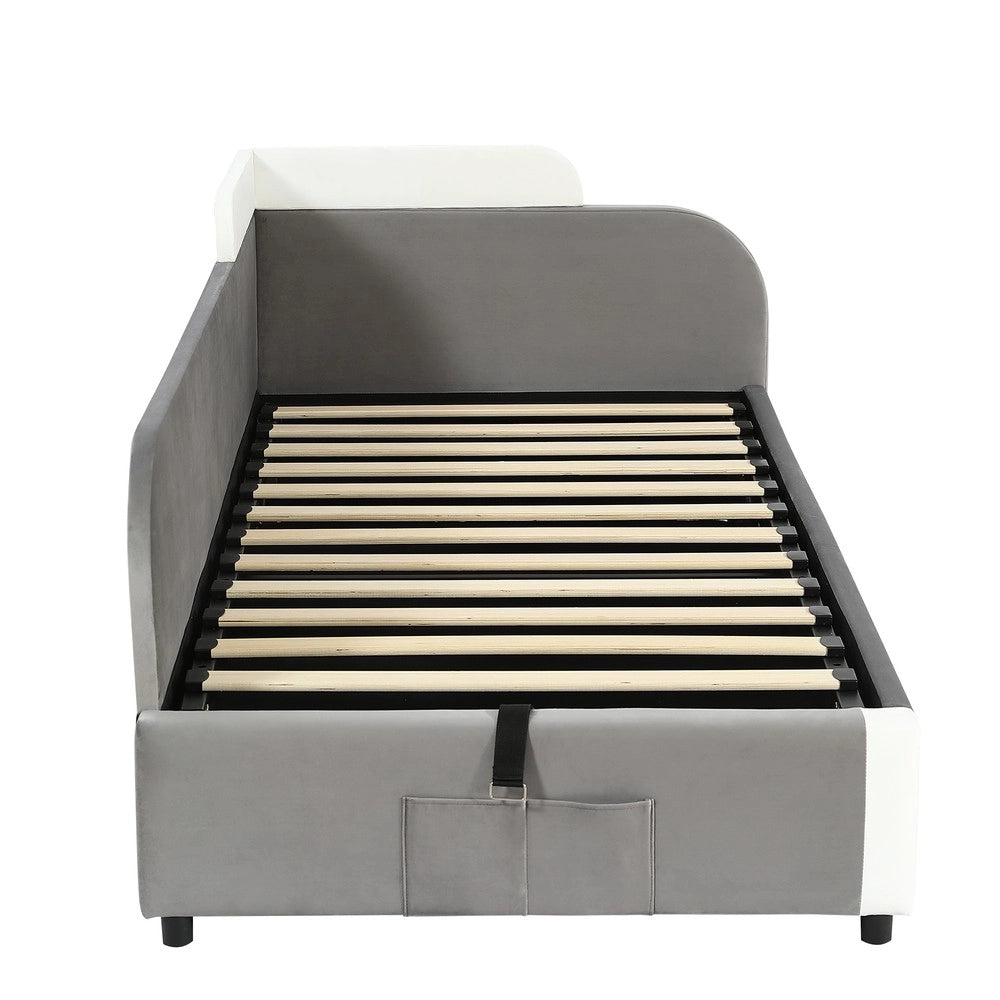 Letto imbottito singolo contenitore ¨C Minimal ¨C Grigio velluto multistrato 90x200cm
