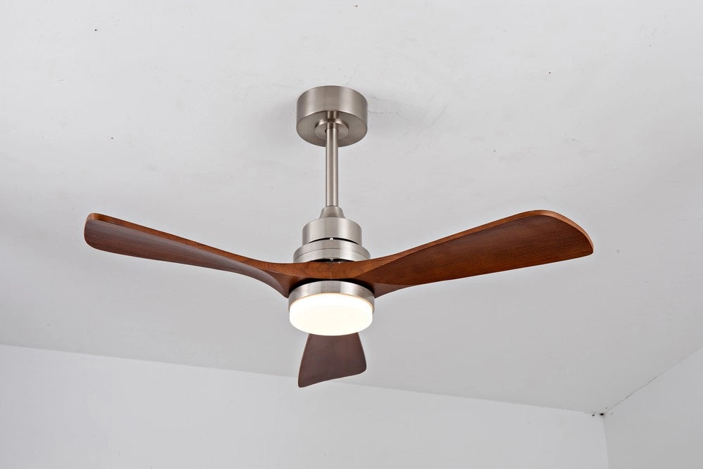 Ventilatore da soffitto da 42 pollici ¨C Minimal ¨C legno, con luce e telecomando, 3 pale, finitura nichel seta