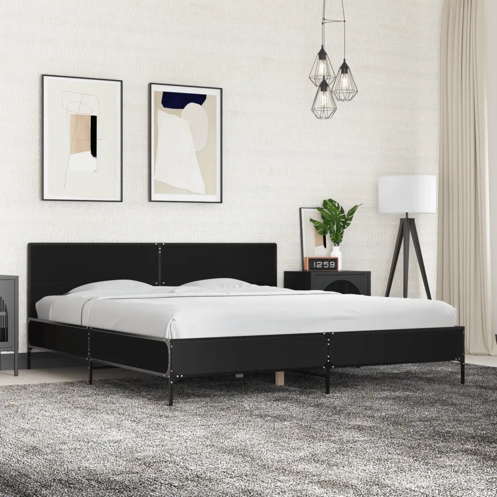 Letto matrimoniale | Letto per adulti | Giroletto Nero 200x200 cm in Legno Multistrato e Metallo