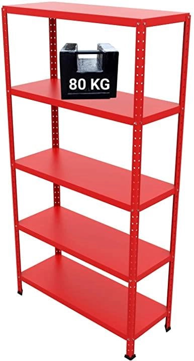 SCAFFALE IN METALLO ROSSO ETTORE KIT BULLONI 100 X 40 X H 187 CM 5 RIPIANI