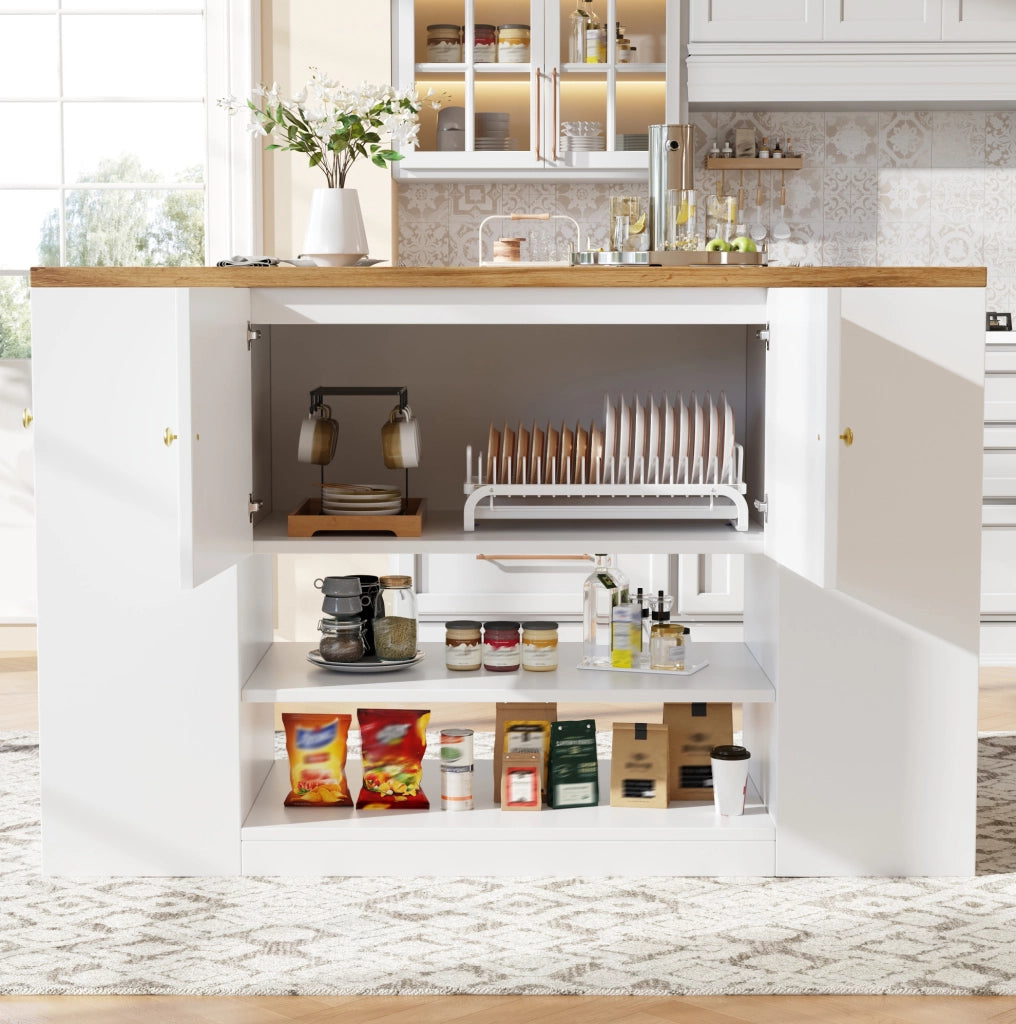 Isola cucina pieghevole 140x70 cm con contenitore bianca