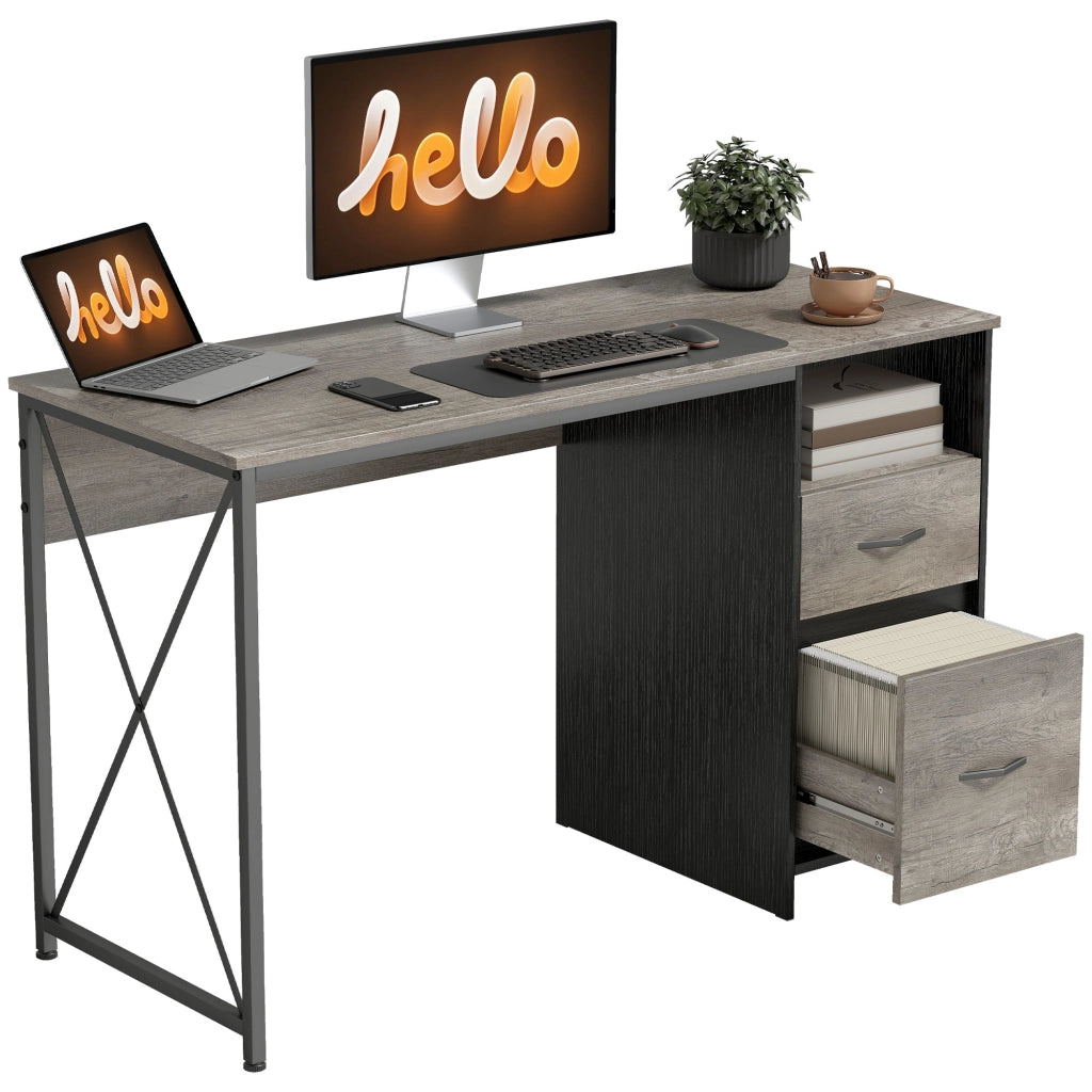 Scrivania da Ufficio con 2 Cassetti ¨C zephmum ¨C Grigio 120x50x75 cm