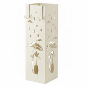 Portaombrelli In Metallo Con Decorazione Gatto Design Quadrato Base Antiscivolo Vaschetta Scolapioggia Removibile 2 Ganci Laterali Per Casa E Ufficio 49 X 15.5 X 15.5 Cm Bianco