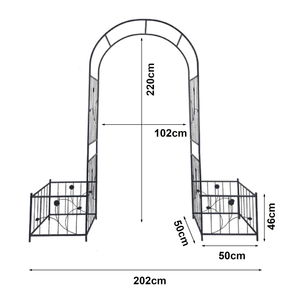 Arco per roseto 220 x 202 x 50 cm con fioriere in acciaio nero 03_0008858