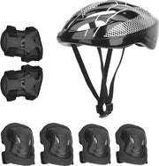Set di Protezioni per Ciclisti da 7 Pezzi per Bambini e Adulti - Protezioni Ginocchio - Protezioni Gomito - Guanti - Casco Età 9-13 Anni