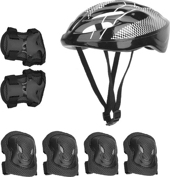 Set di Protezioni per Ciclisti da 7 Pezzi per Bambini e Adulti - Protezioni Ginocchio - Protezioni Gomito - Guanti - Casco Età 9-13 Anni