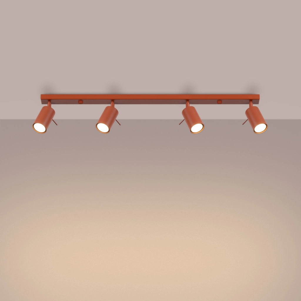 Lampada da soffitto e da parete moderna a 4 luci in acciaio rosso ocra della serie Ring