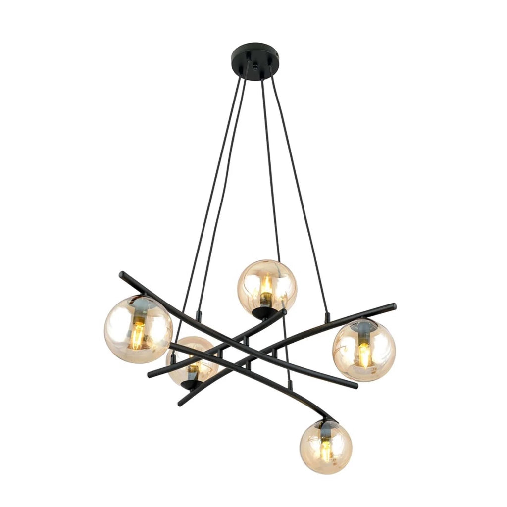 Lampadario Moderno Cadmo Acciaio Nero 5 Luci E14 Ip20