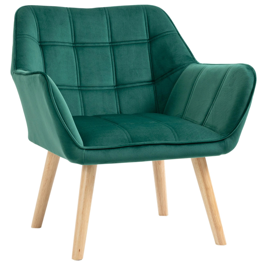 EasyComfort Poltroncina Stile Nordico in Legno ed Effetto Velluto Verde per Soggiorno o Ufficio, 67x61.5x71cm