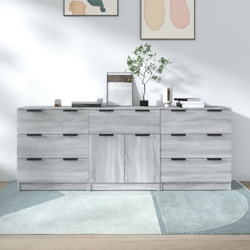 Credenze 3 pz Grigio Sonoma in Legno Multistrato 3115802