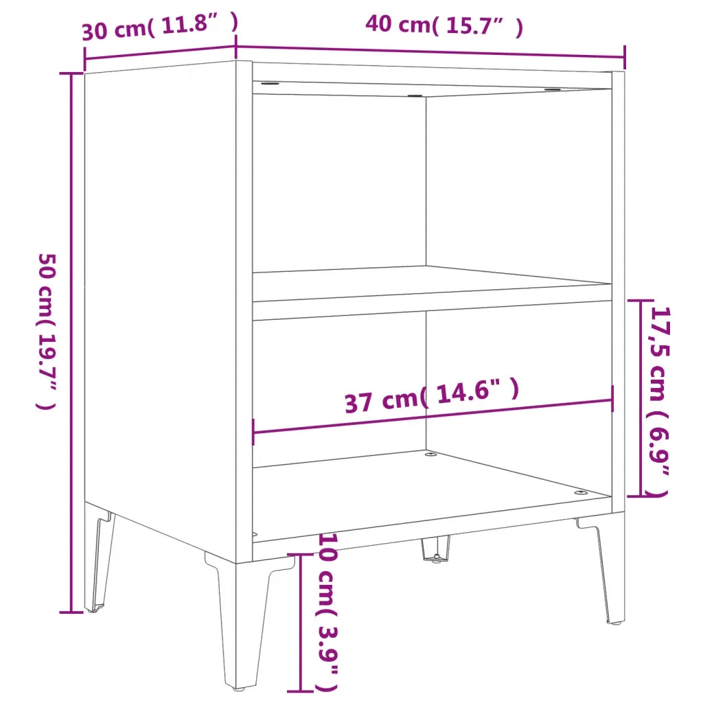 Comodini con Gambe in Metallo 2pz-Set di 2 Tavolino da notte Bianco Lucido 40x30x50 cm