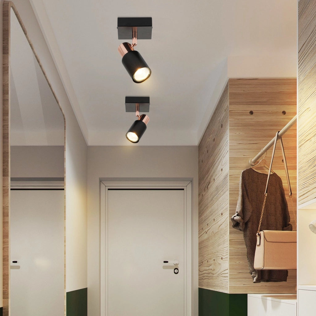 ZMH Faretto da soffitto Faretto da soffitto 1 lampadina GU10 nera orientabile 355°