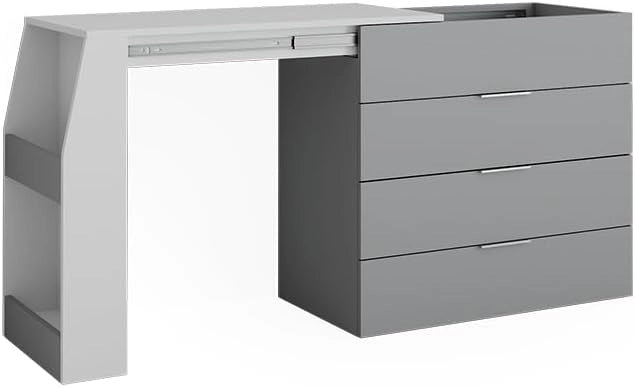 Tavolo per l'artigianato Iva, Grigio, 95.5 x 80 cm pieghevole, 4 cassetti, estendibile per ampliare la superficie di lavoro