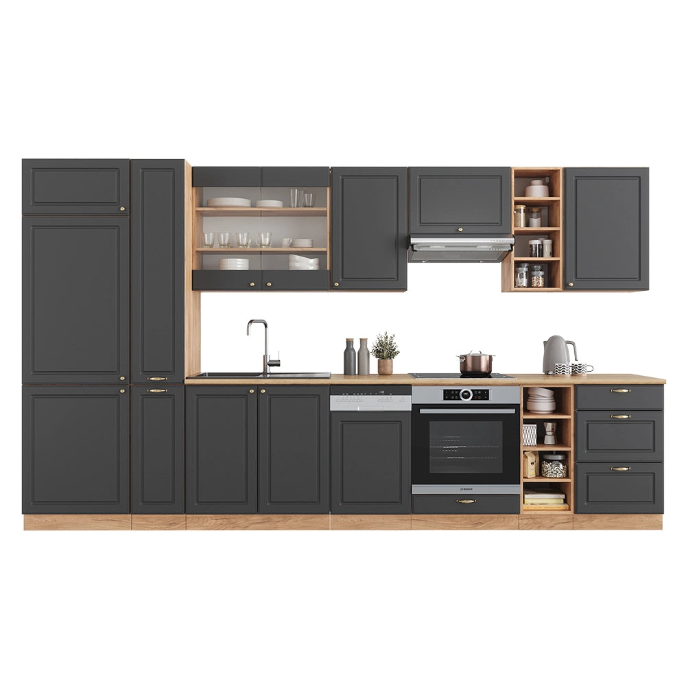 Cucina componibile Fame-Line Antracite rustico/Rovere dorato 355 cm, PL Antracite Vicco