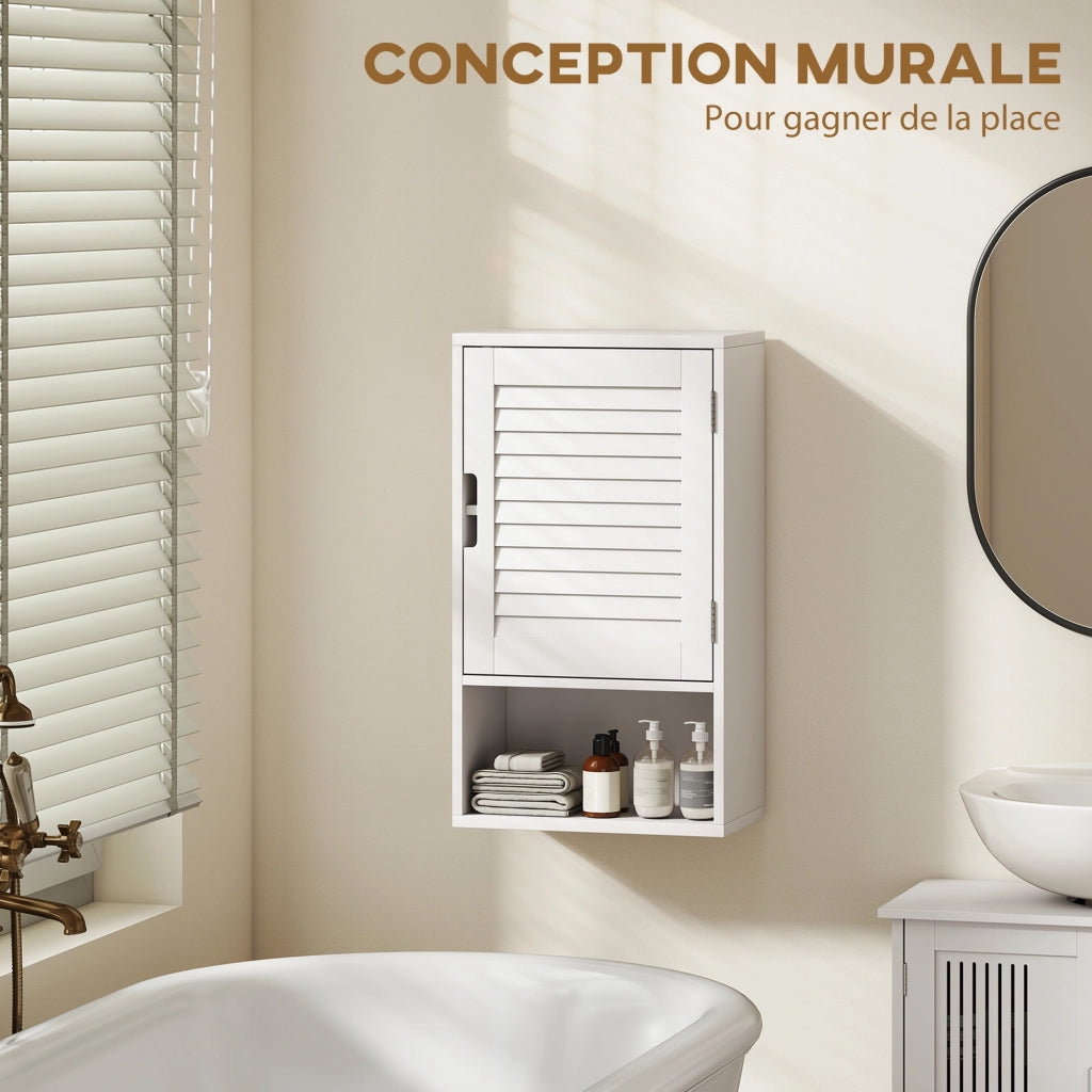 Armadietto da bagno sospeso con ante a doghe e ripiano regolabile ¨C zephmum ¨C bianco 40x20x60cm