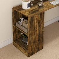 Scrivania Angolare Salvaspazio con Ripiano a S, in Legno, 140x120x78 cm, color Marrone e Nero