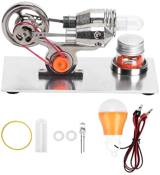 Motore Modello - Alta Collezione - Miscela Zinco/Alluminio - Accensione a Lampada a Alcol - Sostenibile - Vetro di Quarzo Liscio - Motore Stirling