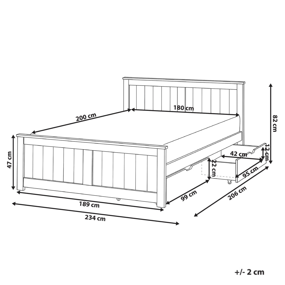 Letto matrimoniale in legno di Pino Bianco con 2 cassetti e testiera 180 x 200 cm stile minimalista