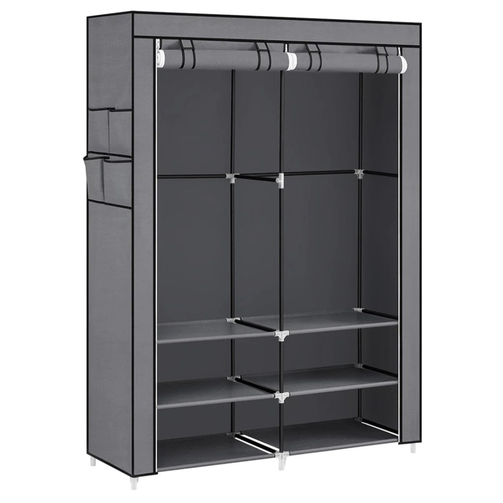 Armadio da camera in tessuto appendiabiti 45 x 127 x 176 cm 2 scomparti appendiabiti con ripiani 4 tasche grande capacità camera da letto/soggiorno grigio 12_0003966