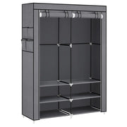 Armadio da camera in tessuto appendiabiti 45 x 127 x 176 cm 2 scomparti appendiabiti con ripiani 4 tasche grande capacità camera da letto/soggiorno grigio 12_0003966