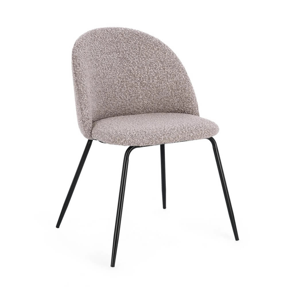 Set di 4 Sedie Imbottite in Tessuto Bouclé con Gambe in Acciaio Nero - GABRI