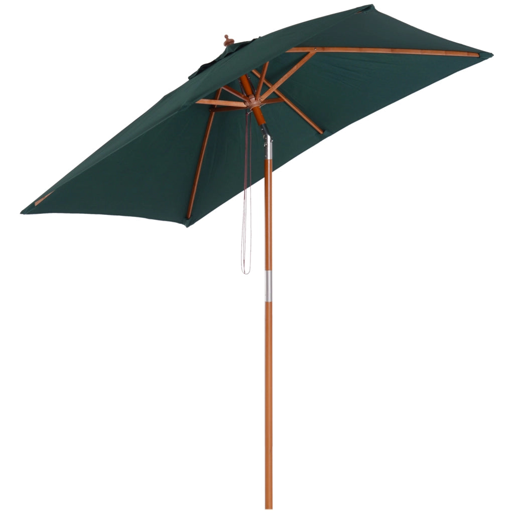 Parasole pieghevole 200x150 cm struttura in legno di abete regolabile su 3 stadi colore verde per terrazza e giardino