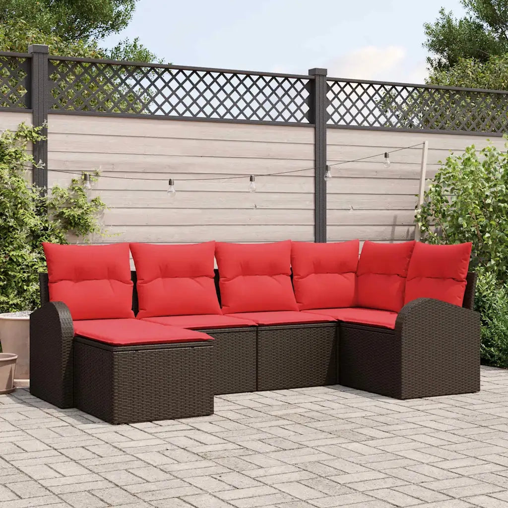 Set di divani con cuscino 6 pcs Marrone e Rosso polyrattan 3354783