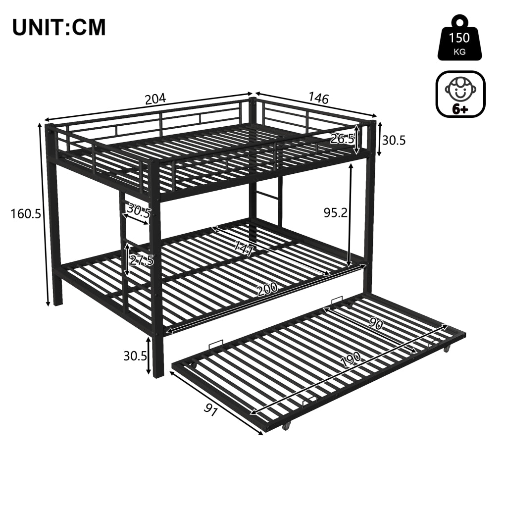 Letto a castello funzione estrabile metallo 140x200 cm