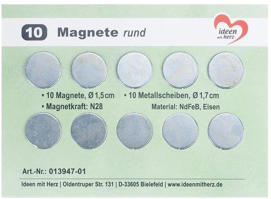 Mini Magnetroni Sferici | 10 pezzi | Piccoli magneti piani per attività di fai da te | Ø 1,5 cm | 10 dischi metallici Ø 1,7 cm