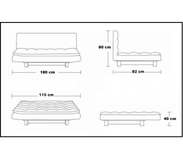 Divano letto 3 posti, reclinabile in ecopelle nero 180x92cm Sicorage Soffy