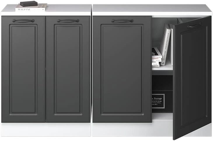 Set di mobili sottotetto Rion, Antracite casa di campagna, 140 cm Set di 2 carcasse armadio profondità 60 cm, adatto per il salvaspazio sotto tetti spioventi