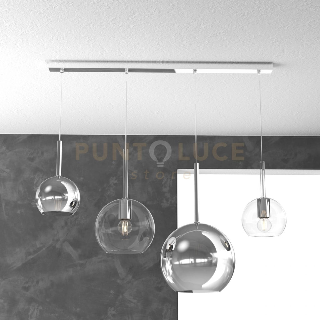 SOSP. CROMO RETTANGOLARE 4 LUCI VETRI (1 GRANDE CR+1 MEDIO TR +2 PICCOLO(1X CR+1X TR) 1155CR-S4 RMIX-TC