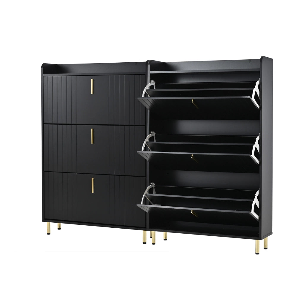Scarpiera con Ante e Ripiani ¨C Xylo ¨C Nero, 80x23.5x123.5 cm