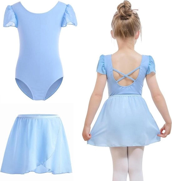 Abbigliamento da Ballo per Bambine con Gonna Rimovibile e Puffetti - Blu - Taglia 130 (8-10 Anni)