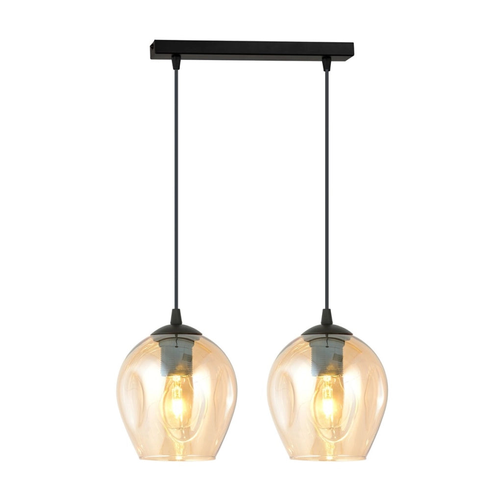 Lampada a sospensione ISTAR in acciaio nero e vetro ambrato