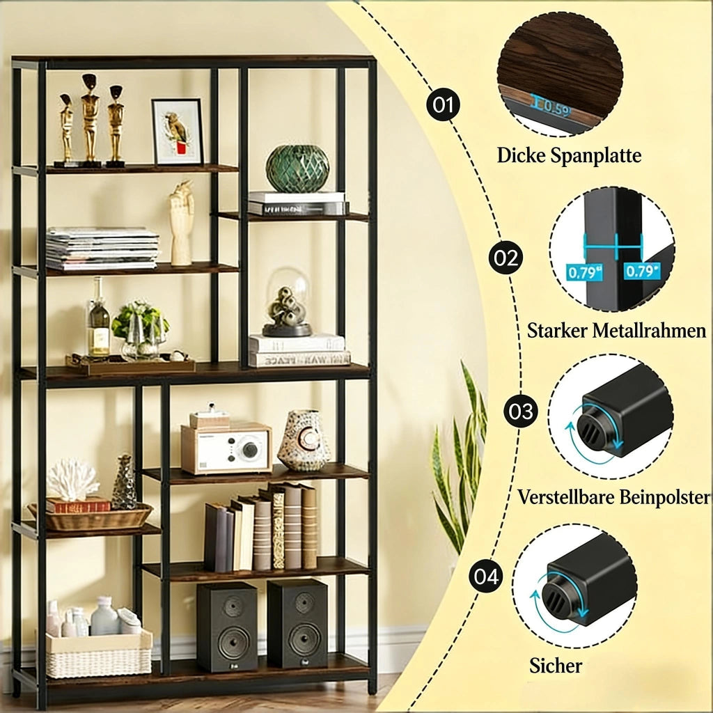LIBRERIA alta 100x30x200 cm Metallo e truciolare Nero/Marrone rustico