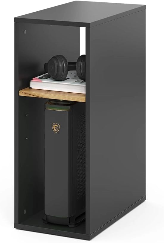 Mobiletto per PC Tomy, Antracite/quercia dorata, 28.5 x 50 cm 2 scomparti, con ruote e ripiano per accessori per computer