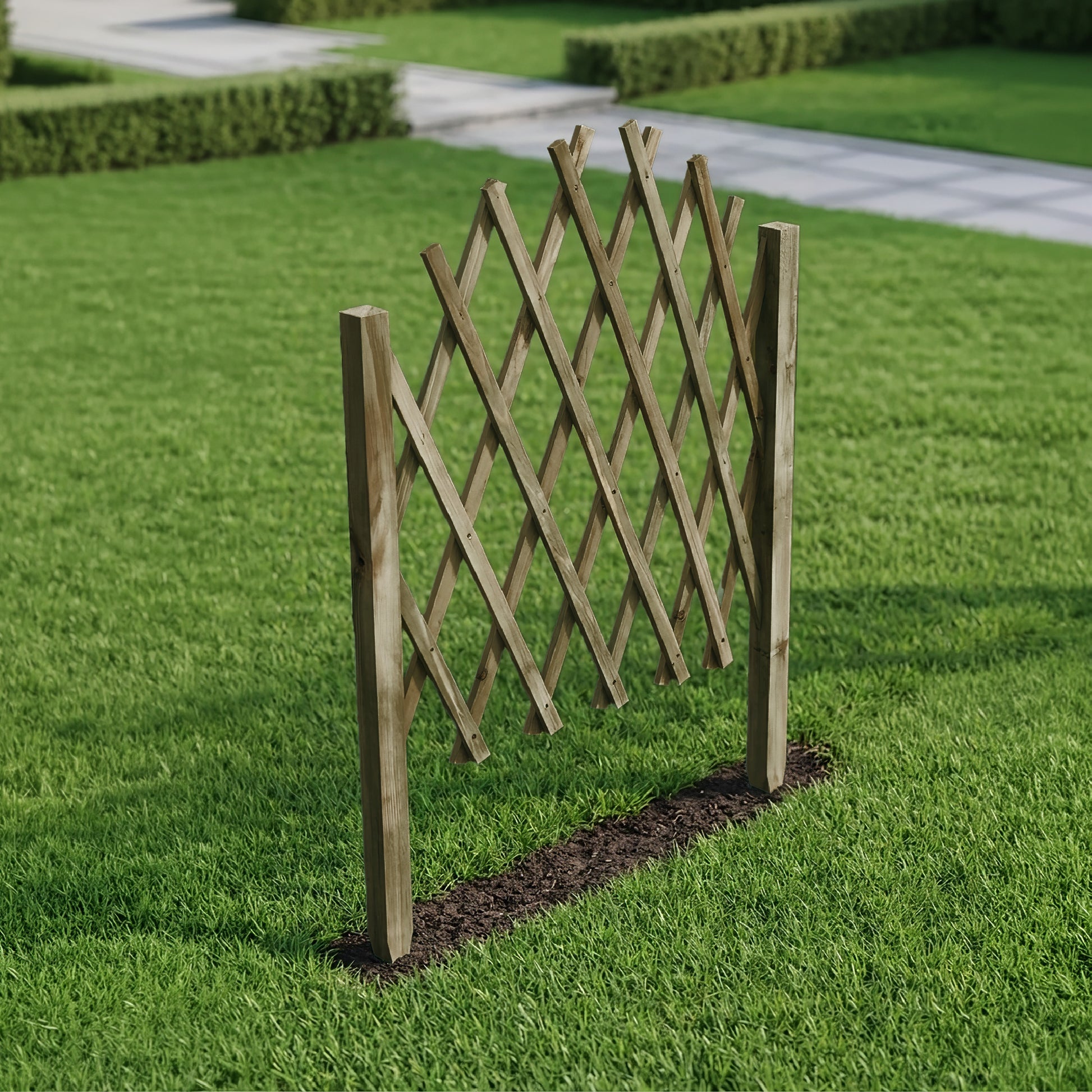 Recinzione Estensibile in Legno a Griglia 117x65 cm con Picchetti Pieghevole per Giardino e Aiuole Disponibile Verde, Naturale, Marrone Marrone