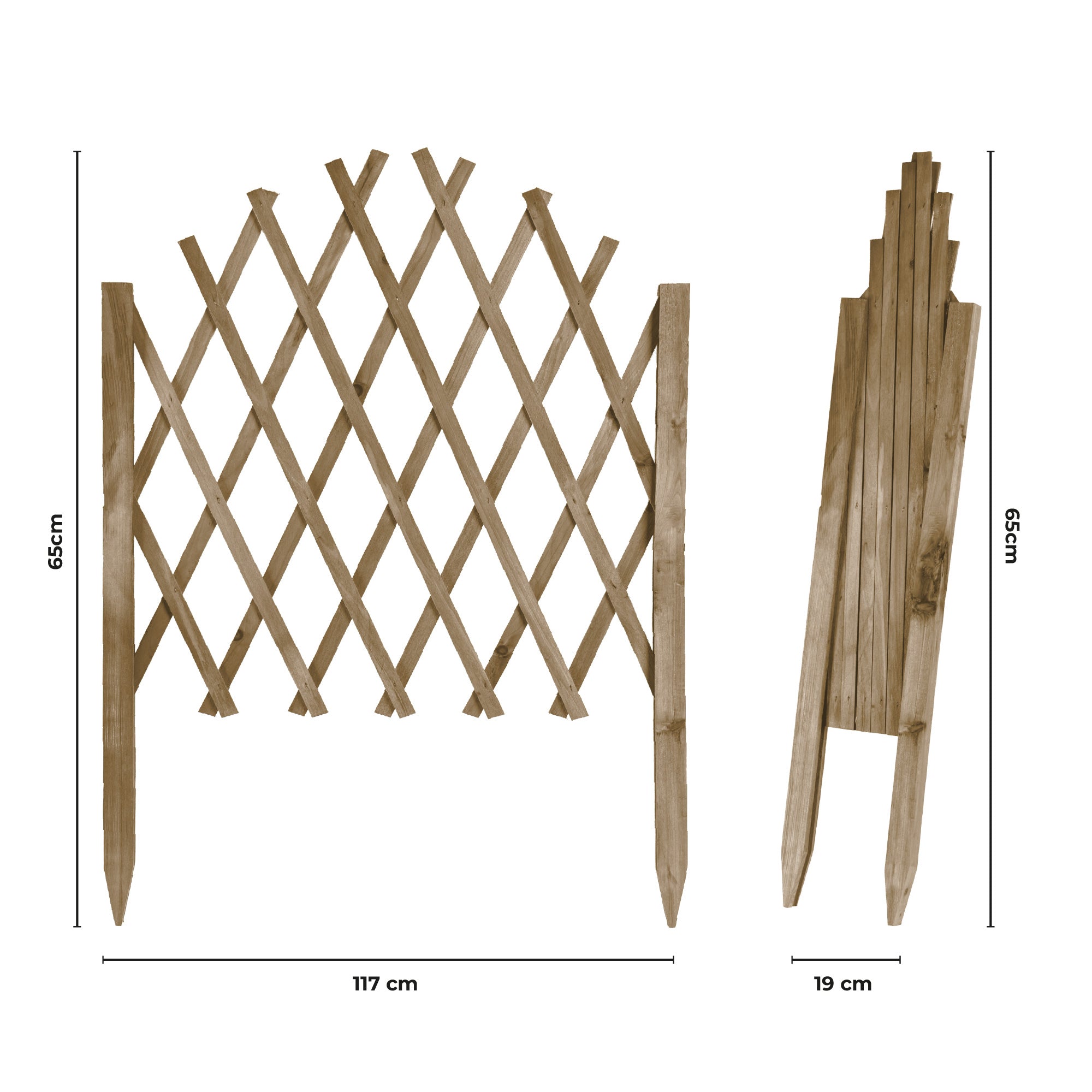 Recinzione Estensibile in Legno a Griglia 117x65 cm con Picchetti Pieghevole per Giardino e Aiuole Disponibile Verde, Naturale, Marrone Marrone