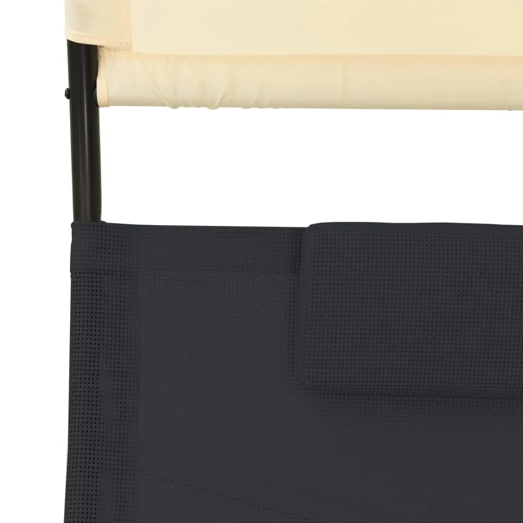 Lettino prendisole sedia a sdraio lettino prendisole letto da giardino mobili da giardino mobili da esterno doppi con baldacchino in textilene nero e crema 02_0012723